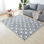 Yumuşak uzun tüylü halı, modern tüylü halı, kaymaz, oturma odası, yatak odası, yemek odası, koridor, geometrik tasarım, gri ve beyaz, 200 x 250 cm