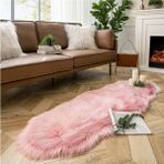 Yumuşak Uzun Tüylü Premium Kalite Yıkanabilir Çiftkafa Kuzu Post Shaggy Halı Pembe - 100 x 150