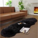 Yumuşak Uzun Tüylü Premium Kalite Yıkanabilir Çiftkafa Kuzu Post Shaggy Halı Siyah - 75 x 200