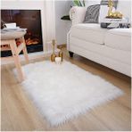 Yumuşak Uzun Tüylü Premium Kalite Yıkanabilir Düz Kesim Kuzu Post Shaggy Halı Beyaz - 100 x 150