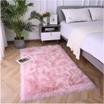 Yumuşak Uzun Tüylü Premium Kalite Yıkanabilir Düz Kesim Kuzu Post Shaggy Halı Pembe - 75 x 100