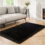 Yumuşak Uzun Tüylü Premium Kalite Yıkanabilir Düz Kesim Kuzu Post Shaggy Halı Siyah - 150 x 300