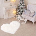Yumuşak Uzun Tüylü Premium Kalite Yıkanabilir Kalp Şekilli Kuzu Post Shaggy Halı Beyaz - 150 x 150