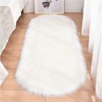 Yumuşak Uzun Tüylü Premium Kalite Yıkanabilir Oval Kuzu Post Shaggy Halı Beyaz - 75 x 100