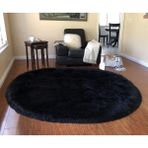 Yumuşak Uzun Tüylü Premium Kalite Yıkanabilir Oval Kuzu Post Shaggy Halı Siyah - 90 x 150