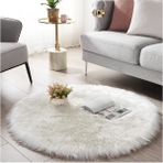 Yumuşak Uzun Tüylü Premium Kalite Yıkanabilir Yuvarlak Kuzu Post Shaggy Halı Beyaz - 150 x 150