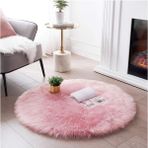 Yumuşak Uzun Tüylü Premium Kalite Yıkanabilir Yuvarlak Kuzu Post Shaggy Halı Pembe - 150 x 150