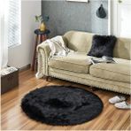 Yumuşak Uzun Tüylü Premium Kalite Yıkanabilir Yuvarlak Kuzu Post Shaggy Halı Siyah - 75 x 75