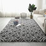 Yumuşak ve Kabarık Gri Uzun Tüylü Halı Oturma Odası Yatak Odası için Kaymaz Rahat Halı Geometrik Tasarımlı Büyük Boy 140x200 cm