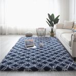Yumuşak ve Kabarık Gri Uzun Tüylü Oturma Odası Halısı Kaymaz Rahat Shaggy Halı Yatak Odası Oturma Odası Koridor Klasik Tasarım (Lacivert) 50 x 80 cm)