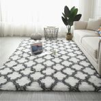 Yumuşak ve Kabarık Gri Uzun Tüylü Oturma Odası Halısı Kaymaz Yatak Odası ve Oturma Odası için Rahat Shaggy Halı Klasik Eşkenar Dörtgen Tasarım 80x200 cm