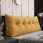 Yumuşak ve Nefes Alabilen Okuma Yastığı, Yan Cepli Çıkarılabilir Yıkanabilir Kadife Kılıf Ergonomik Kama Yastığı, Yatak ve Koltuk için Bel Desteği, Okuma ve TV için Bel Desteği, Sarı 60 cm