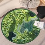 Yumuşak Yeşil Yosun Alan Halısı - Kaymaz Yıkanabilir 3D Tüylü Halı, Oturma Odası ve Yatak Odası Dekoru için Yuvarlak Tasarım, 180 x 180 cm, Rahat Ev Döşeme Çözümü