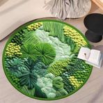 Yumuşak Yeşil Yosun Alan Halısı - Yuvarlak Kaymaz Tüylü Halı, Oturma Odası ve Yatak Odası Ev Dekoru için Yıkanabilir 3D Tasarım - 180 x 180 cm