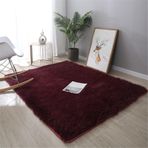 Yumuşak Yıkanabilir Kaymaz Düz Renk Tüylü Halı Oturma Odası Yatak Odası için Büyük Yumuşak Uzun Saç Tüylü Halı (Bordo 140 x 200 cm)