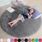Yumuşak Yuvarlak Tüylü Halı Oturma Odası Çocuk Odası Yatak Odası Ev Dekorasyonu için Beyaz Kabarık Halı 150 x 150 cm