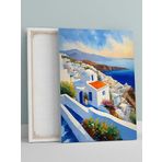 Yunanistan Santorini Adası Kanvas Tablo, Mavi Kubbeli Evler, Ege Duvar Sanatı