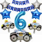 Yunchu Online 6. Polis doğum günü dekorasyonu – pasta dekorasyonu, balon, mavi 6 rakamlı helyum balon, slogan, parti, erkek çocuk doğum günü parti malzemeleri için