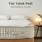 Yünevim 140X200 Yün Yatak Pedi 2,5 kg Merinos Kuzu Yünü - Beyaz - 140 x 140 cm