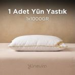 Yünevim Doğal Kuzu Boncuk Yünü Yastık 1 Adet 50X70 cm 1000 gr Merinos Kuzu Yünü - 50 x 70 cm - Beyaz - Altın