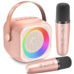 YunLone Mini Karaoke makinesi, 2 mikrofonlu, çocuk Karaoke mikrofonu, Bluetooth hoparlör, erkek çocuklar için doğum günü hediyesi, 4, 5, 6, 7, 8, 9, 10, 11, 12 yaş, çocuk oyuncağı, siyah (gül)