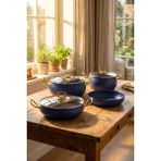 YUNUSOĞLU HOME 7 Parça Atlas Granit Tencere ve Tava Seti – 20 cm 2.5l, 24 cm 4.5l, 26 cm Basık 3l, 26 cm Tava - Lacivert