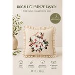 YUNUSOĞLU HOME Fırfırlı Çiçek Desenli Dekoratif Kırlent Kılıfı %100 Pamuk Organik Boya Baskılı 45x45 cm