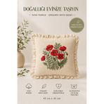 YUNUSOĞLU HOME Fırfırlı Gelincik Desenli Dekoratif Kırlent Kılıfı %100 Pamuk Organik Boya Baskılı 45x45 cm