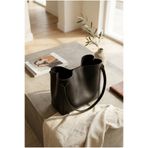 YUNUSOĞLU HOME Geniş Siyah Kadın Deri Omuz Çantası – Minimal Şık Günlük Tote Bag 45 cm