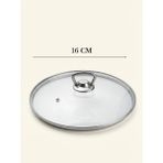 YUNUSOĞLU HOME Isıya Dayanıklı Cam Tencere Tava Kapağı - Metal Kulplu Buhar Delikli Yedek Kapak - 16 CM