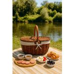YUNUSOĞLU HOME Krem Kumaş Detaylı Hasır Piknik Sepeti 40x30x19 cm – Kapaklı Termoform Sepet