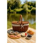 Yunusoğlu Home Krem Renkli Kumaş Detaylı Hasır Piknik Sepeti 40 x 30 x 19 cm Kapaklı Termoform Sepet Fonksiyonel Tasarım