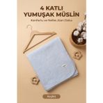YUNUSOĞLU HOME Mavi 4 Katlı Müslin Bebek Battaniyesi Hafif ve Yumuşak Dokulu Mevsimlik Çok Amaçlı Örtü 110X110 cm - 110 x 110 cm