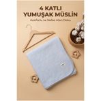 YUNUSOĞLU HOME Mavi 4 Katlı Müslin Bebek Battaniyesi Hafif ve Yumuşak Dokulu Mevsimlik Çok Amaçlı Örtü 110x110 cm