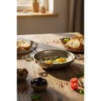 YUNUSOĞLU HOME Pirinç Kulplu Çelik Otantik Sahan, El Dövme Desenli, Sos,Yumurta ve Sucuk Tavası 13 cm