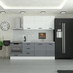 Yurkan 225 cm Modern Mutfak Dolabı Mdf Kapak Gri Renk Fonksiyonel Depolama