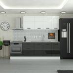Yurkan 250 cm Mutfak Dolabı Mdf Kapak Modern Tasarım Tezgah Dahil 3 Çekmeceli Siyah