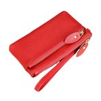 Yurosiay PU deri taşınabilir bileklik debriyaj çanta Zip bozuk para cüzdanı düz renk bozuk para cüzdanı Lychee desen cüzdan erkekler ve kadınlar kredi kartı faturaları için kapatır ruj, Kırmızı, 17.5