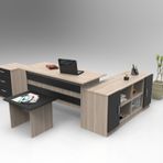 Yuru Design Vario ABCF Meşe Siyah Ofis Büro Masa Takımı