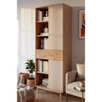 Yurudesign Sedra Kitaplık Raf Ahşap Ayaklı 189CM 2 Kapaklı Çekmeceli Kumsal-Sepet Sd7-Cs - Bej