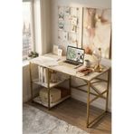 Yurudesign Voyage Gold Metal Çalışma Masası Raflı 120cm Mermer Desen Vg23-ge
