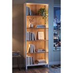 Yurudesign Yoda 5 Raflı Neon Led Işıklı Kitaplık Ahşap Ayaklı Sepet-Beyaz 183cm YD4-SW