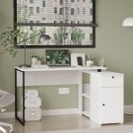 Yurupa Nora L Çalışma Masası Köşe Bilgisayar Masası Çekmeceli Dolaplı Kitaplıklı Beyaz Nor1-W - 120*90*75