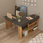 Yurupa Yurudesign Tywin Kitaplık Raflı Çalışma Masası Çam-Antrasit