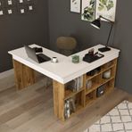 Yurupa Yurudesign Tywin Kitaplık Raflı Çalışma Masası Çam-Beyaz