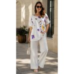YusGos Kadın Büyük Beden Rahat Kelebek Desenli Yarım Kol Saten Anne Bluzu T-Shirt