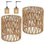 YushengTai Bohem Rattan Abajur, Rattan Kolye Yemek Odası Yemek Masası Lambası, Boho Kağıdı, Sarkıt Işık, Sarkıt Lamba Sarkıt Abajur, Kahverengi