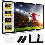 YushengTai Projektör ekranı 100 inç, 16: 9 Full HD projeksiyon ekranı, katlanabilir kırışmaz 3D projeksiyon ekranı 221 x 125 cm, kancalı 4K çift taraflı projeksiyon, ev sineması ve açık hava sineması için