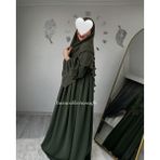 Yüsra Collection Ayrobin Elbise ve Kısa Sufle 2’li Takım - Haki Yeşil - Standart