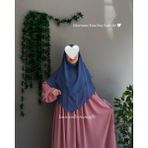 Yüsra Collection Ayrobin Elbise ve Kısa Sufle 2’li Takım Kombin - Pudra - Indigo - Standart